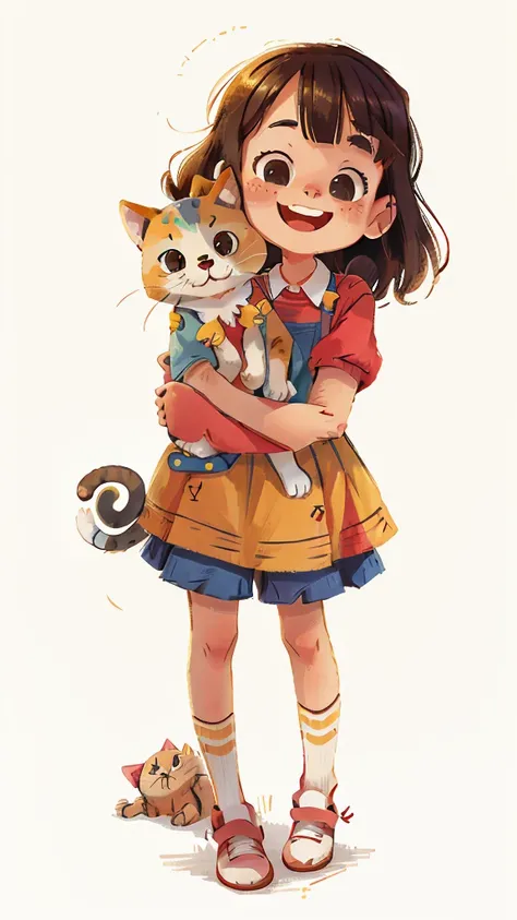 Cheerful  holding a cat in her hands