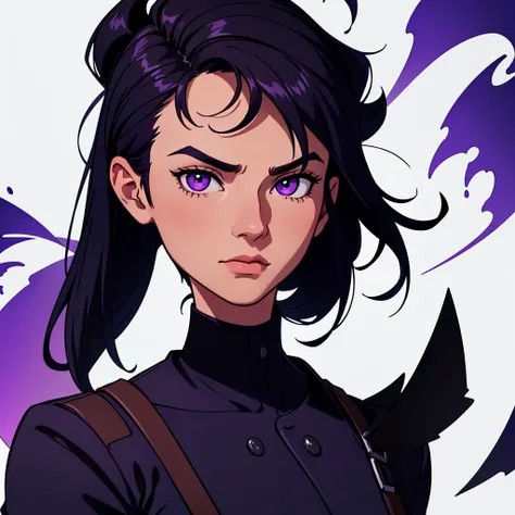 Short black hair, full top of head hairstyle, highres, high resolution, masterpiece, wide purple eyes, pointy eye shape, masterpiece, best quality, highres, 1 man, looking at camera, looking forward, square face, wide face, looking straight, messy full hai...