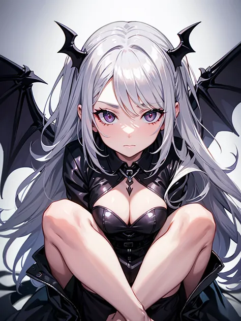 silver hair demon black bat wings milf