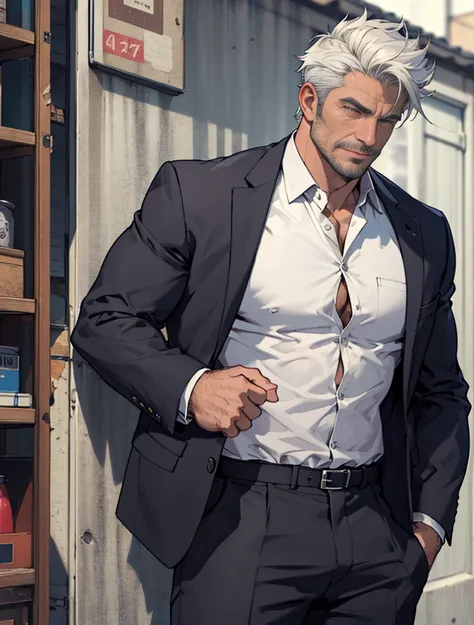 Ruggedly handsome older man DILF wearing dark suit. Dominant, Confident, bdsm