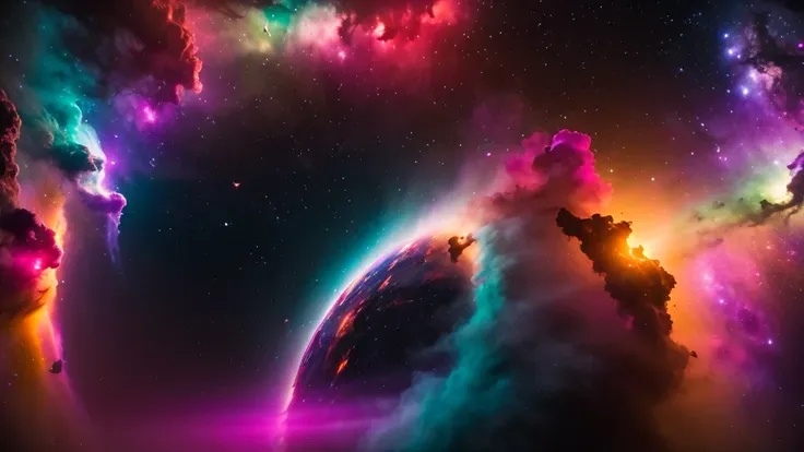 vizalise multicolored liquid smoke floating around in the multicolored stunning nebula mist galactical environment,vivid colors,...