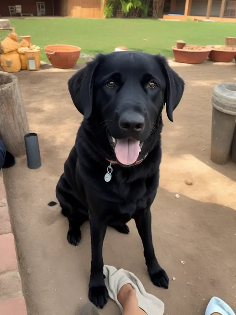 Theres a black dog sitting on a field, lab in the background, a tree, Labrador, Retrato do Labrador preto, muito bonito, black dog, Handsome, 1 8 I, um bonito, extremamente bonito, 2 anos, retrato frontal, taken in the late 2010s, Looking towards the camer...