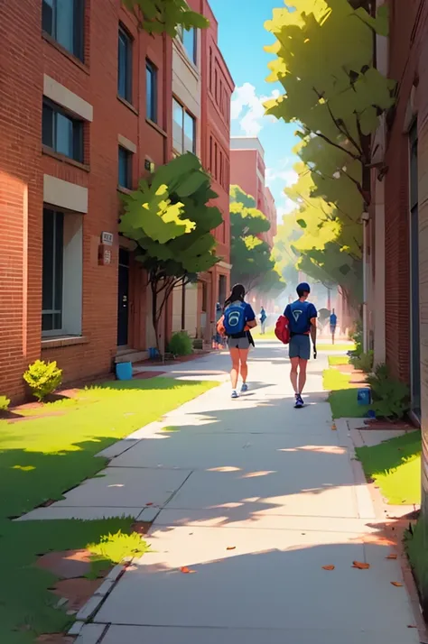 college campus, outside, illustration