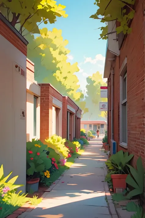 college campus, outside, illustration