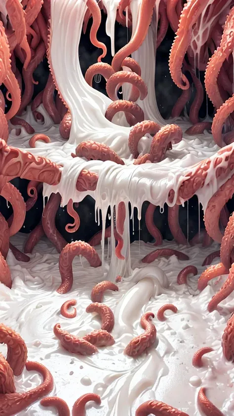 ((girl with long white hair gets her pussy rubbed by tentacles)),blush on,((girl vaginal licking tentacles)),wear bra, wet cloth...