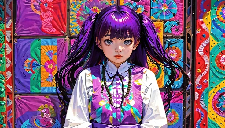 (absurd, high resolution, super detailed), (one girl:1.3), twin tails, purple hair, break , glitch art, digital distortion, pixe...