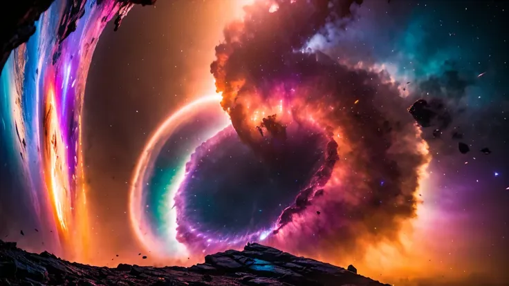 vizalise multicolored liquid smoke floating around in the multicolored stunning nebula mist galactical environment,vivid colors,...