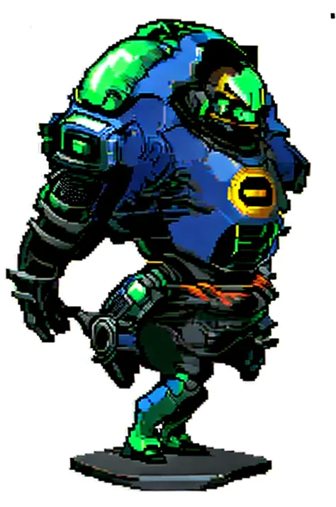 a robot android similar to the terminator in a white background, game character from a sidescroller game