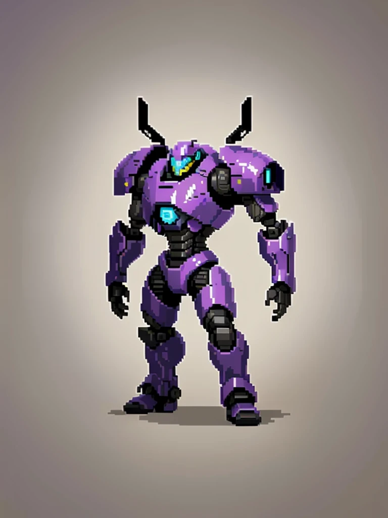 purple armored robot, (Obra de arte, maximum quality, melhor qualidade), Pixel, Pixel art, 1 male android robot based on the terminator robot, sidescroller game character