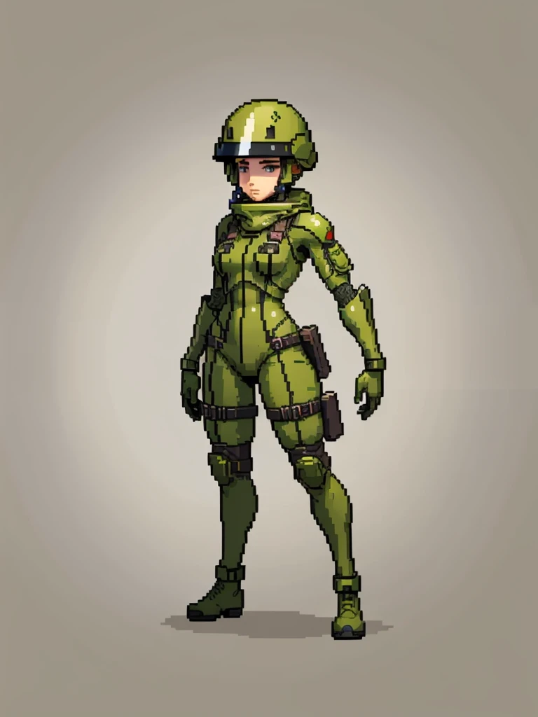 female soldier from the future with helmet, sidescroller game character