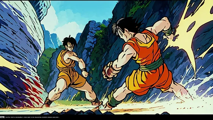 create an image of goku fighting bulma. both fighting with 100% of their power in a completely destroyed environment. aura of po...