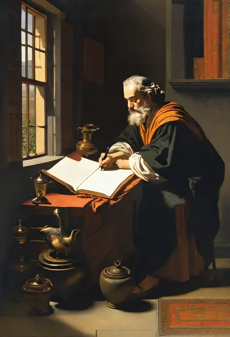 A philosopher writing a letter 