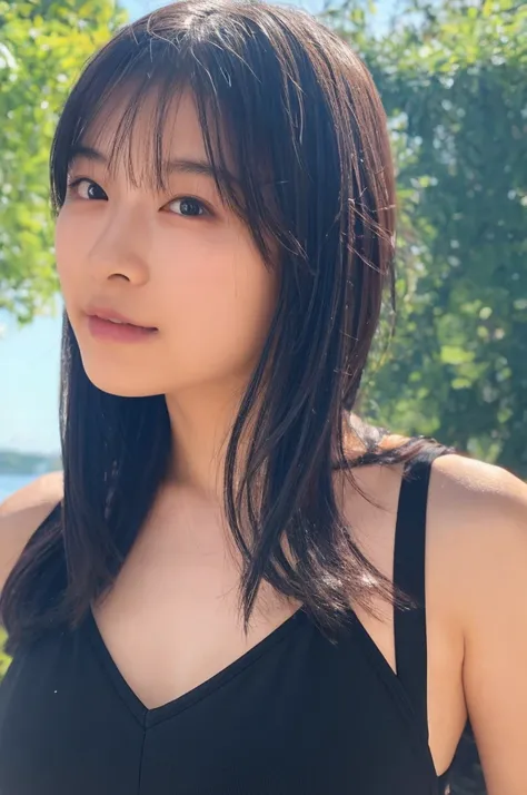 (wearing ,camisole),{{see through:1.6}},{{be wet in the body,water immersion,steam,sweat:1.3}}, {erect nipples},Top quality, 1 beautiful Japanese woman, teen,high school student,(18 years old),medium hair, (Black hair:1.2), Ultra-realistic capture, Highly ...