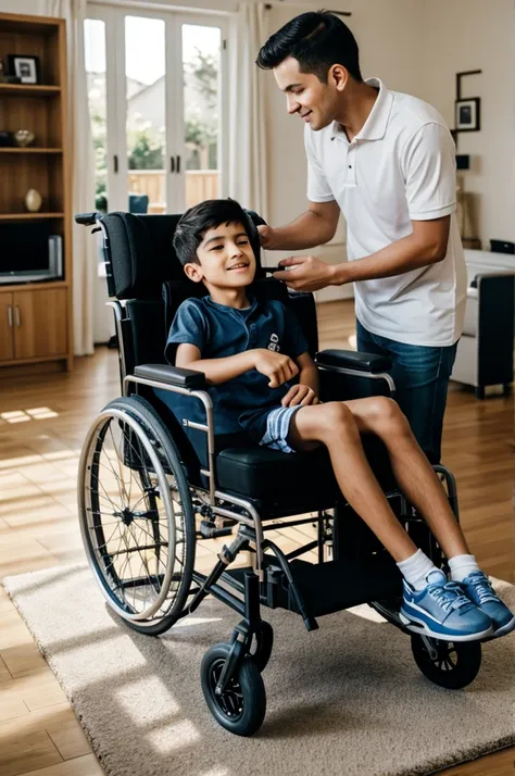 Boy in wheelchair at home