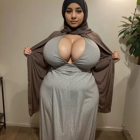 Muslim mom, hijab, huge boobs, lots of cleavage, chubby, full body