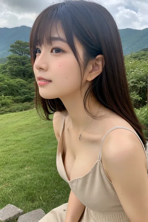 ((Highest quality)), ((masterpiece)), (detailed),Perfect Face,Japanese,landscape,Beauty,Small cleavage