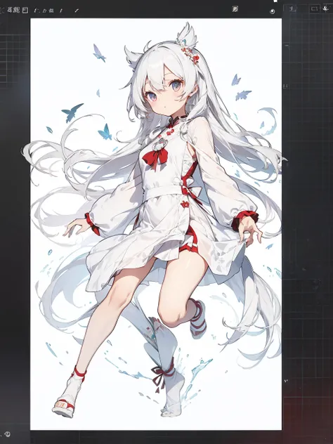 miko dress,big chest,white hair,full body