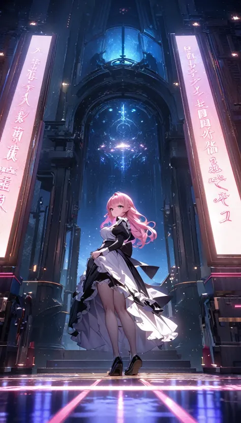 water着少女，Long Hair，純whiteの背景，Depth of written boundary，Low angle view，Calf Level View，Overclocked Renderer，Cinema Lighting，Ultra-fine，Very detailed，complicated，Cinematic Perspective，CG Art，, (Best image quality),(Hair is pink、Drill Twin、Maid clothes）,(Mast...