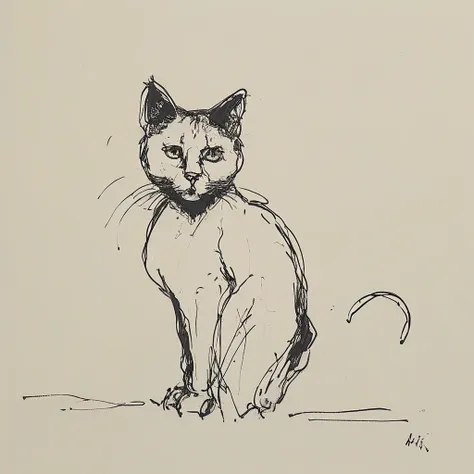 a dynamic black and white drawing of a cat