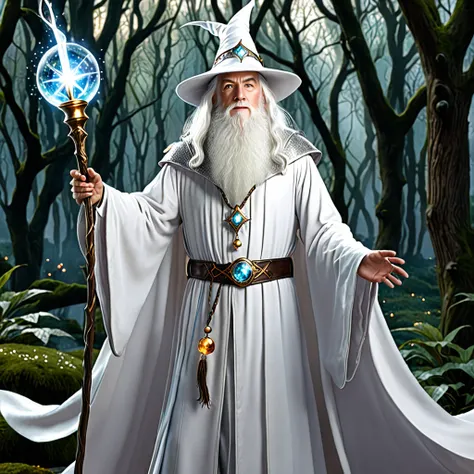 A white wizard wizard with high quality in a totally magical theme with lots of white