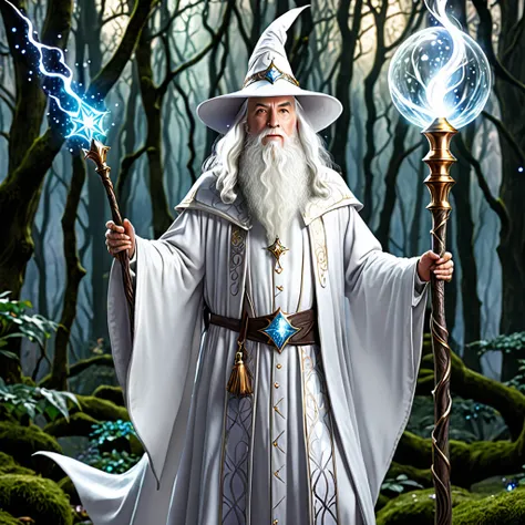 A white wizard wizard with high quality in a totally magical theme with lots of white