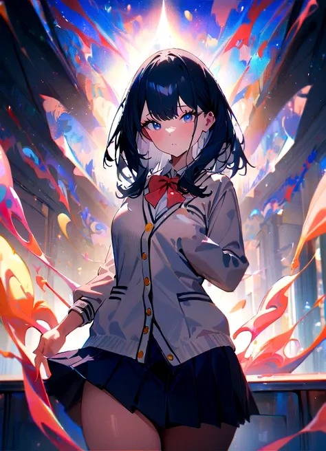 masterpiece, best quality, very aesthetic, absurdres,newest,1girl, solo,takarada rikka, gridman universe,(schooluniform):1.3,school class room,A stunning 