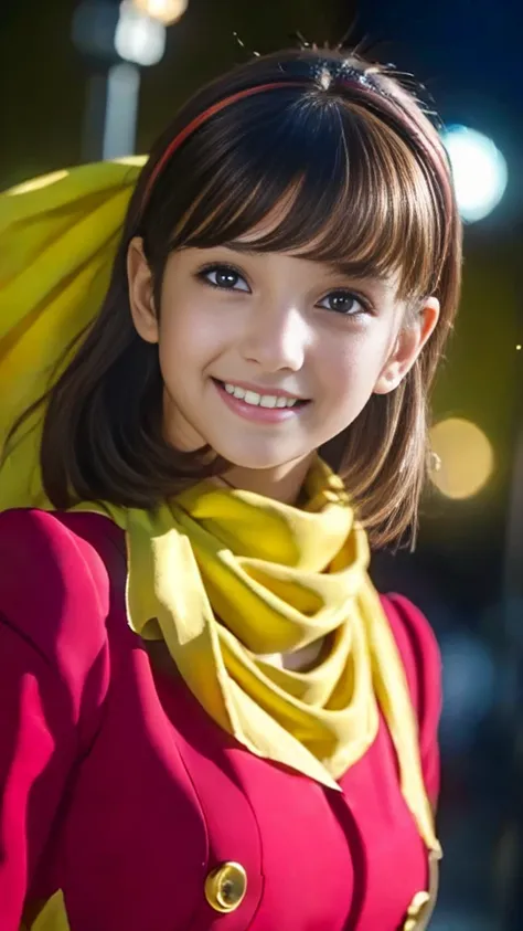 masterpiece、yellow scarf、big gold button、1 beautiful girl、beautiful eyes、smile,puffy eyes、highest quality, 超high resolution, (re...