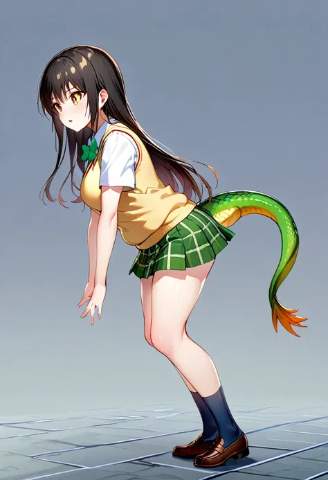 ((masterpiece)), highest quality, super detailed,(one girl),yui kotegawa morphing into lizard, long hair,beautiful background ,(...