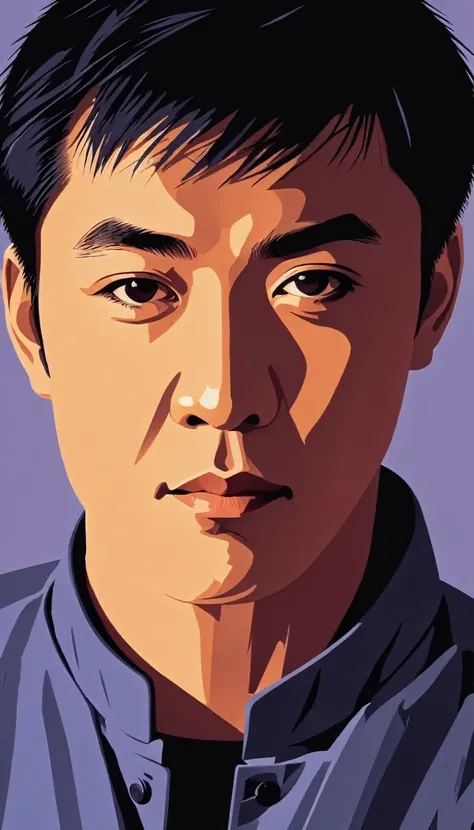 Vector art, vectorized, portrait, Jack Chan  , Vector art, close up portrait, minimalized, toned colors,