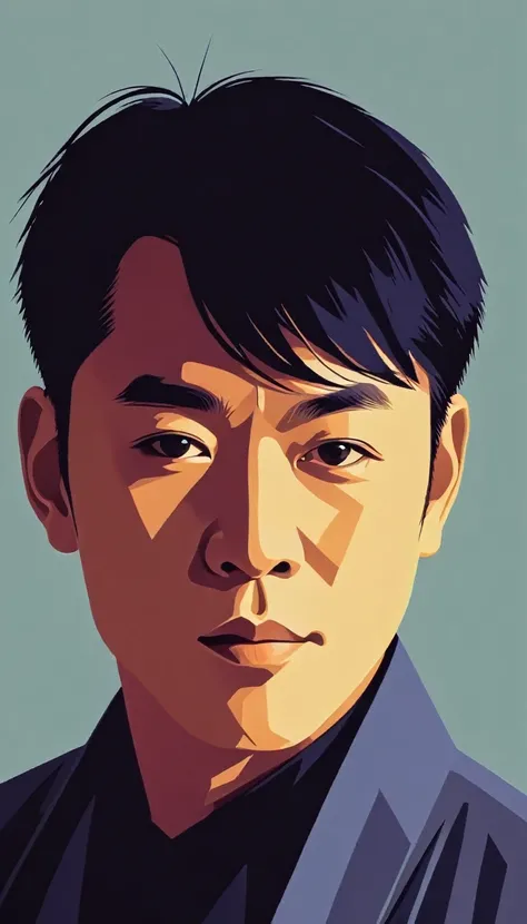 Vector art, vectorized, portrait, Jack Chan  , Vector art, close up portrait, minimalized, toned colors,