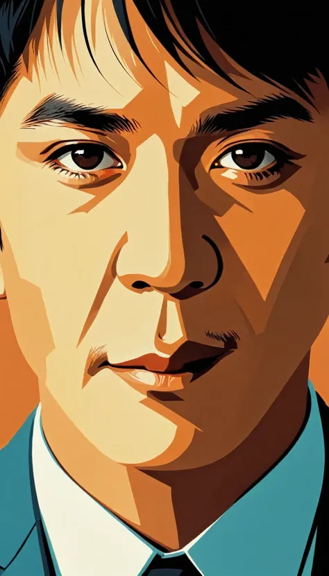 Vector art, vectorized, portrait, Jack Chan  , Vector art, close up portrait, minimalized, toned colors,