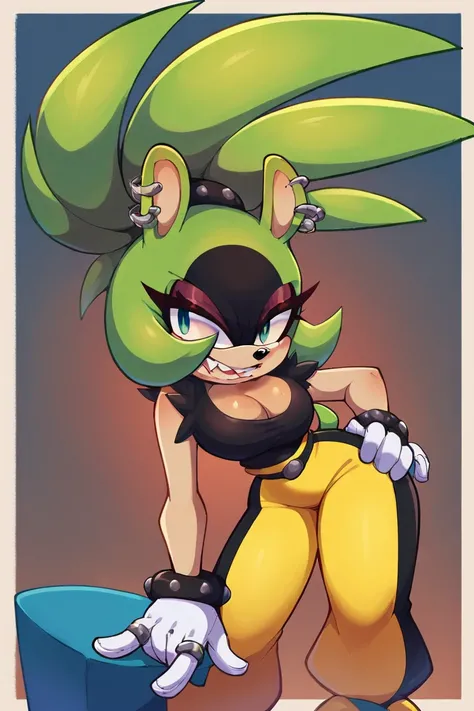 score_9,  score_8_up, 2D, flat color, 1girl, flat background, surge the tenrec, by sonic team, wide hips, narrow waist, cleavage