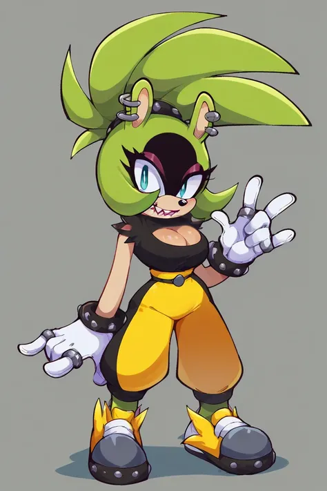 score_9,  score_8_up, 2D, flat color, 1girl, flat background, surge the tenrec, by sonic team, wide hips, narrow waist, cleavage