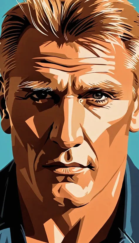 Vector art, vectorized,  Dolph Lundgren     , Vector art, close up portrait, minimalized, toned colors,