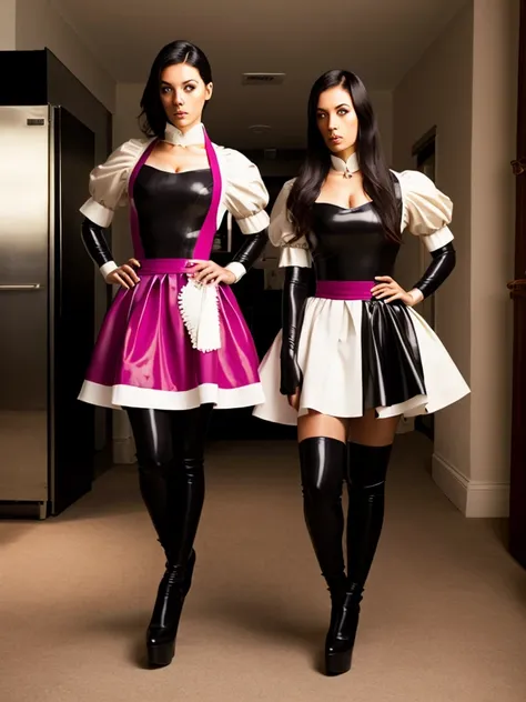 psylocke ((long hair)), black latex pattern, maid headdress, maid outfit, apron thigh boots,
betsy_britain