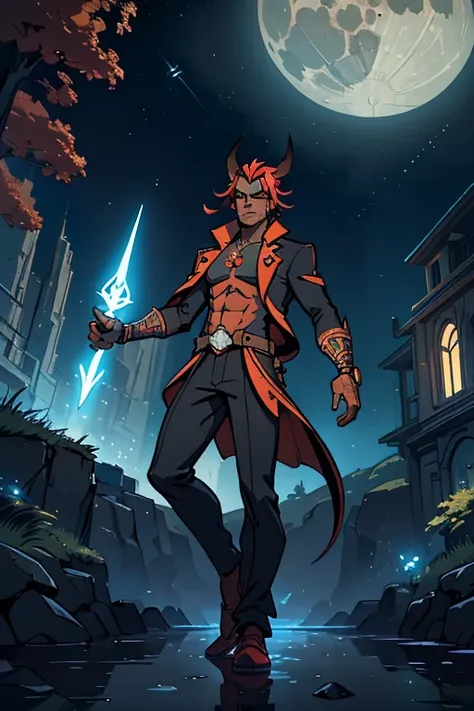 niji mode.  A ratman wizard secret agent, wearing a modern and stylish fine suit with glowing magic circuits, full body dynamic pose, human face with glowing delicate tribal tattoos and red rat ears and tail, using a glowing technological long spear with m...