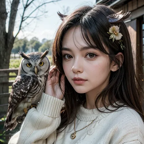 Woman with 3 owls