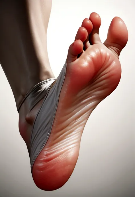 illuminated foot muscles, realistic image, perfect foot, light gray background