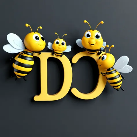 3 cute little 3d bees on a black background. The bees are standing side by side. The left bee is holding the letter B and the other two bees are holding the letter O. When reading what all three are holding it reads BOO