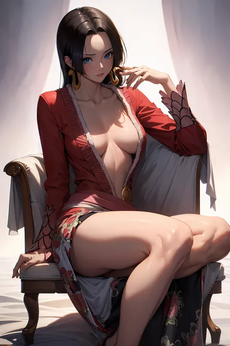 masterpiece, Highest quality, High resolution, Hancock 1, Boa Hancock,Full nudity　 Cowboy Shot, Sit　Sweating in the crotch and thighs　Cum on body / Excessive semen  projectile