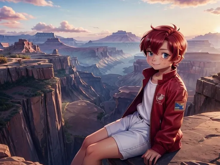 girl１people,grand canyon,mountains are visible in the distance,sunset,current clouds,gentle breeze,the airship is parked,looking...