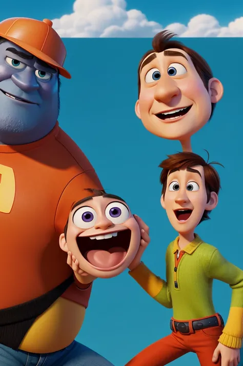 Create images where animated Pixar-style characters appear having problems