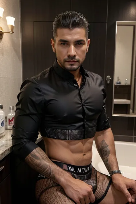 Foto real beleza masculina moda roupa preta moderna glamour luxo show alta costura homen latino atletico pedrarias brilho 