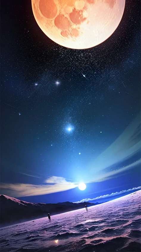 ((((Super Illustration Style:1.0)))),Highest quality,Best Anime,masterpiece,Ray Tracing, Global Illumination,Blue Theme, scenery, No humans, null, star (null), night, moon, night null, Outdoor, starry null, Mountain, full moon, horizon