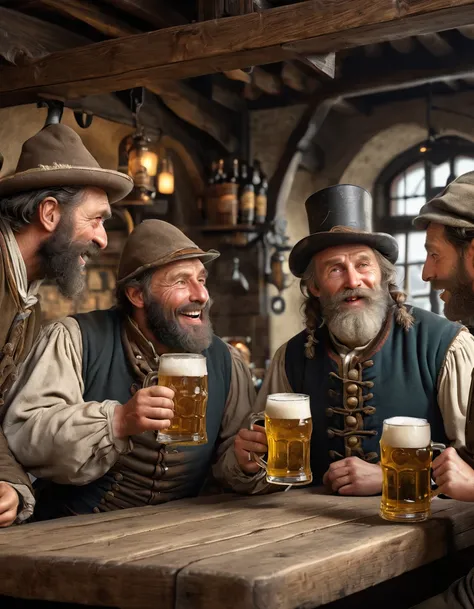 Bavaria, Pub, Merry peasants, Men, beer 19th century, UHD, retina, masterpiece, accurate, anatomically correct, textured skin, super detail, best quality, 8k, UHD, retina, masterpiece, accurate, anatomically correct, textured skin, super detail, best quali...