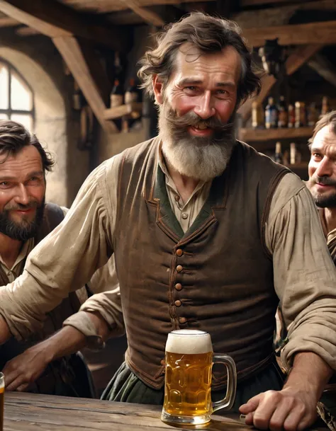 Bavaria, Pub, Merry peasants, Men, beer 19th century, UHD, retina, masterpiece, accurate, anatomically correct, textured skin, super detail, best quality, 8k, UHD, retina, masterpiece, accurate, anatomically correct, textured skin, super detail, best quali...