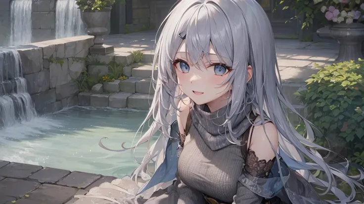 Her eyes were shining、Mysterious and enchanting atmosphere。With AI Painting、とてもShort Hair, Long bangs between the eyes, Grey Eyes , Very detailed,(masterpiece、Highest quality)、alone、Gray Hair、Fantasy, Silver Hair, Beautiful Eyes,Ecstasy, charm, attract the...