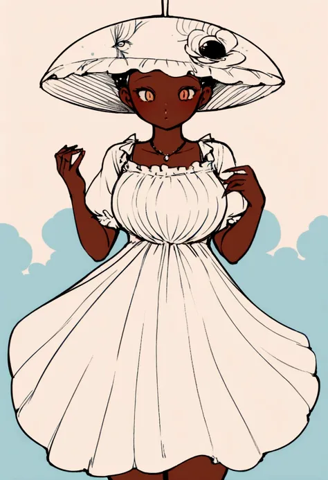 melanin, Une femme, [clivage|curved|gros cul], wear a dress in summer