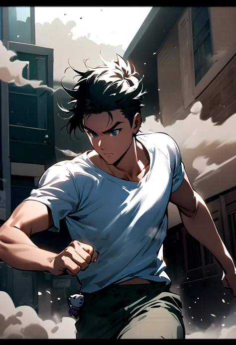 Cool protagonist,,,,Refreshing athletic guy,,,boy,,boys,,charm,Action,Vibrancy,,Japanese high school student style,Magazine talent style,clavicle,thin limbs,Big white t-shirt,,,Male Focus,Breeze,Dust,Natural light,face,hand,eye,Biologically correct