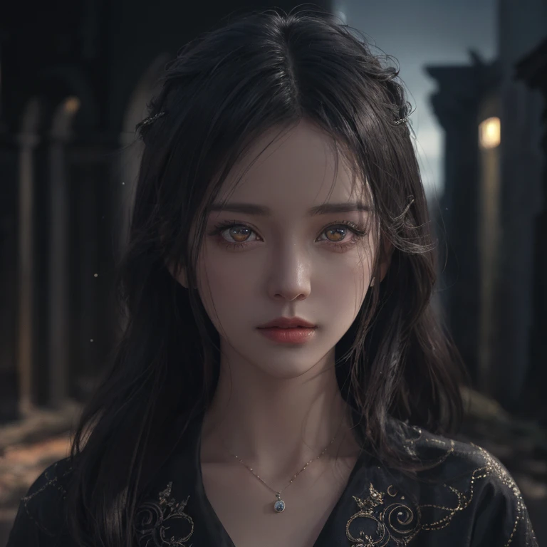 Highest quality, rain, Fantasy, Walk through the ruins of ancient buildings, One Girl,  Detailed clothing, Glowing Eyes,Shiny winter ornaments), Sharp focus,(Very detailed, Very detailed),(Realistic artwork:1.37),(Very detailed CG unity 8k wallpaper),(((Da...